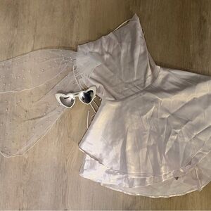 White Romper with Veil and Heart Sunglasses